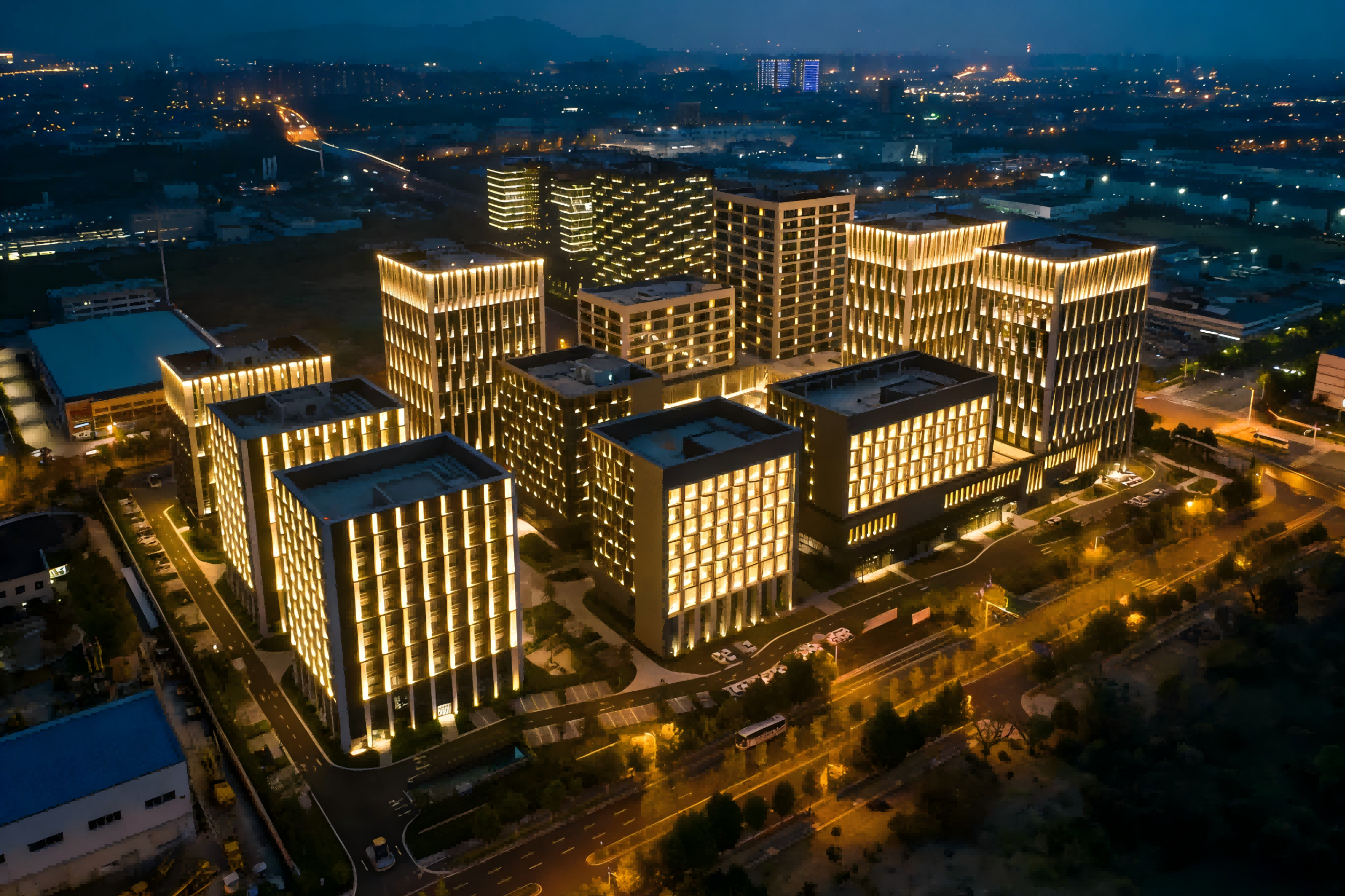 Jinboan soft light series empowers Huizhi Technology Park to use LED flexible wall washers to link multiple buildings to give them a new look (Picture 4)