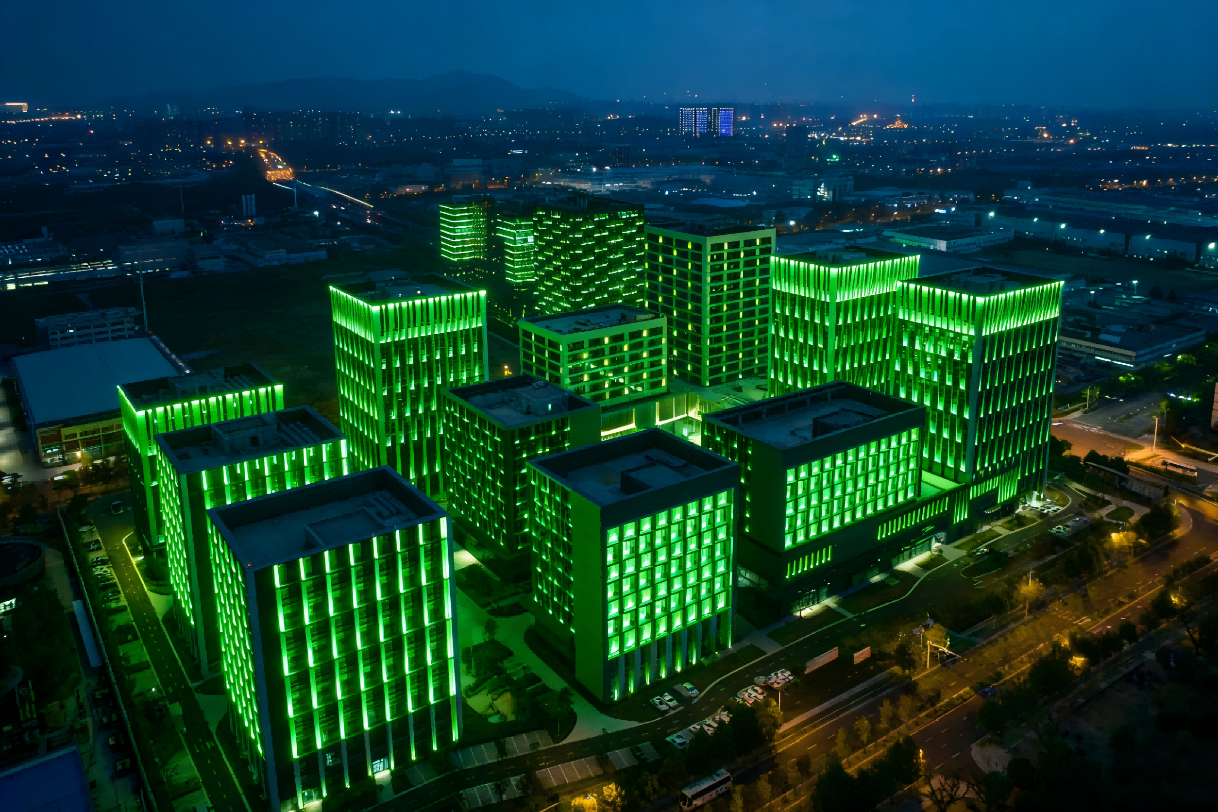 Jinboan soft light series empowers Huizhi Technology Park to use LED flexible wall washers to link multiple buildings to give them a new look (Picture 2)