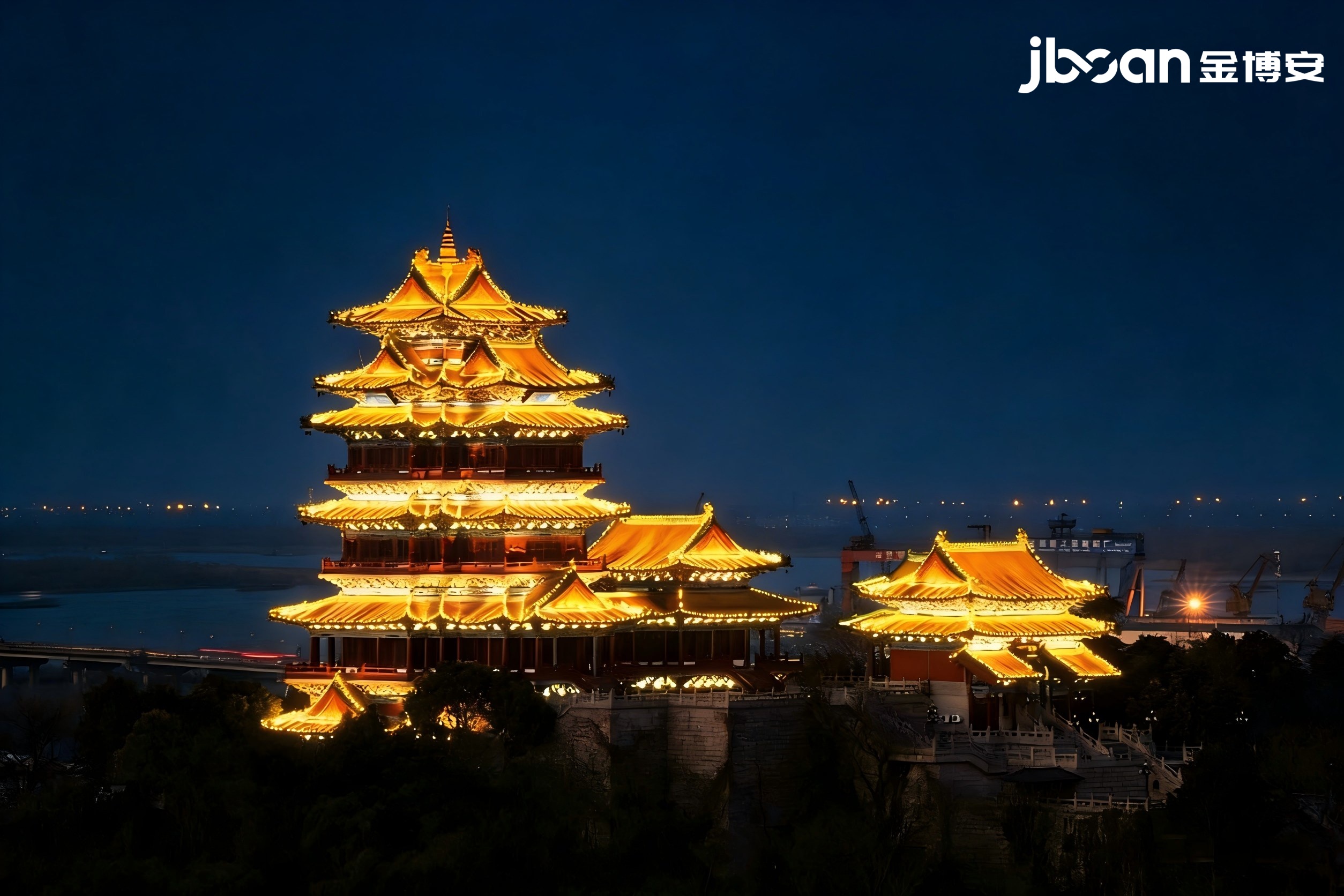 Jinboan 3000K flexible wall washer lights up the Yuejiang Tower Scenic Area in Nanjing, revitalizing the night view of ancient buildings with new charm (Picture 1)