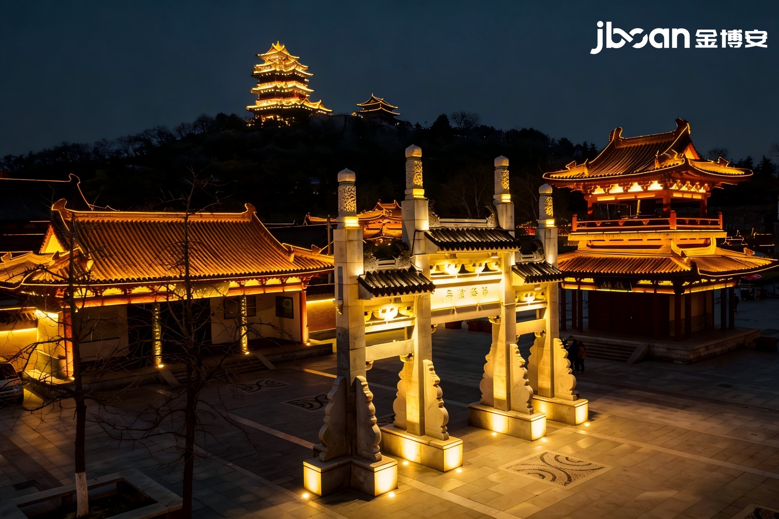 Jinboan 3000K flexible wall washer lights up the Yuejiang Tower Scenic Area in Nanjing, revitalizing the night view of ancient buildings with new charm (Picture 2)